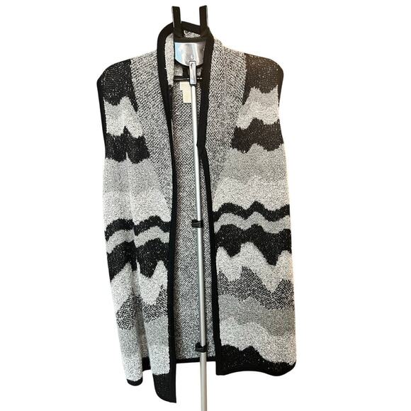 Chico's Sweater Vest, Size 2 Large, Black/Gray, Wool, Warm, Long, Tunic, Winter - Picture 2 of 8